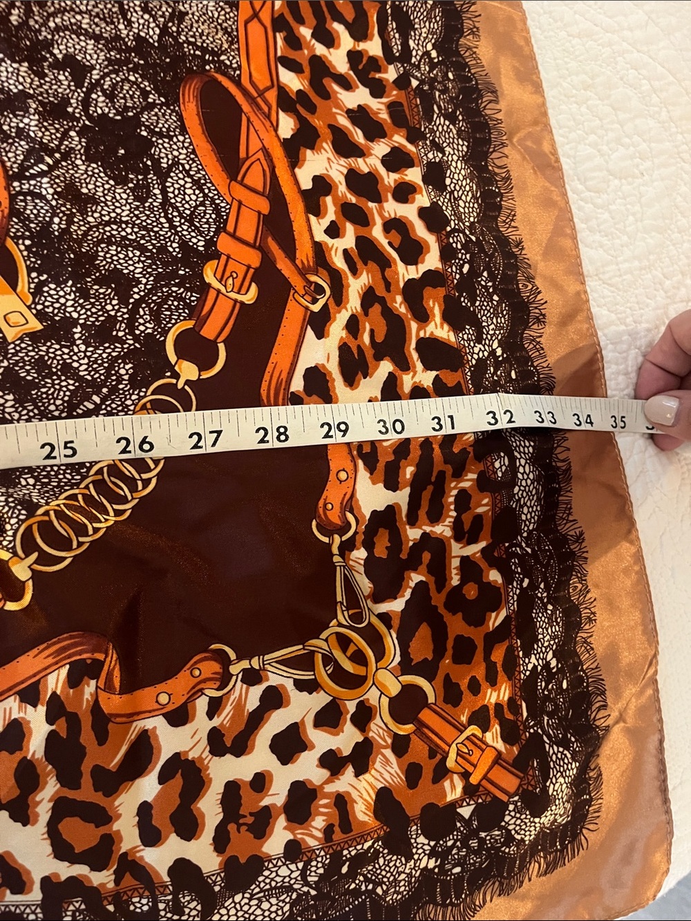 Silky Leopard & Equine Print Square Scarf in Brown & Copper - Picture 5 of 7